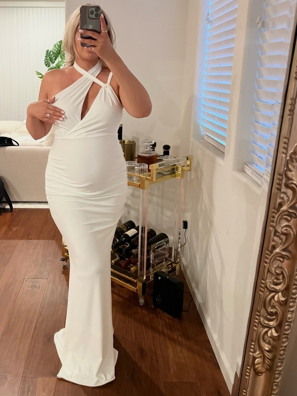 Club L London Maternity One-Shoulder Maxi Dress in Ivory size Large